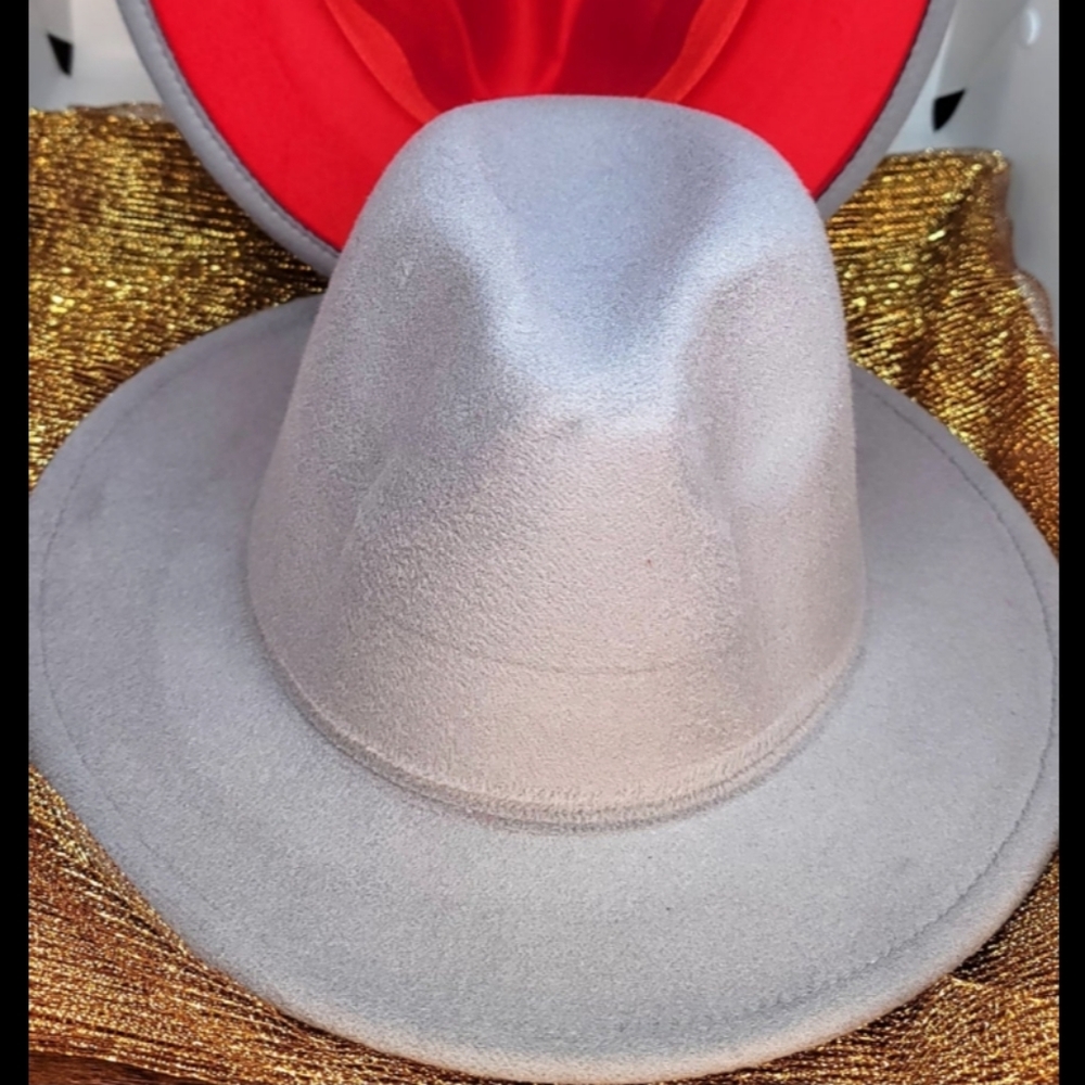 Gray Top/Red Bottom Fedora Hat